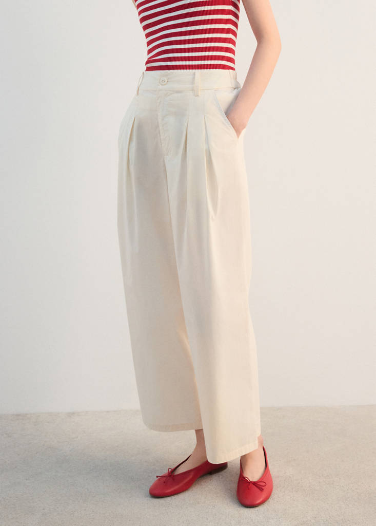 Wide leg cropped trousers with darts — Pastel Yellow