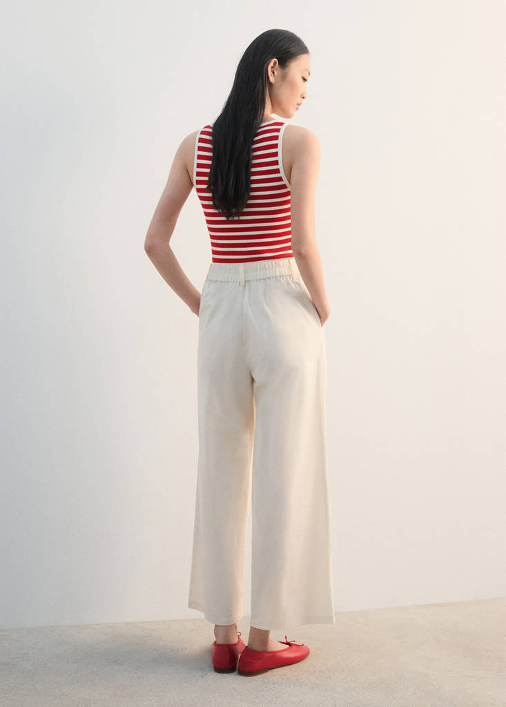 Wide leg cropped trousers with darts — Pastel Yellow