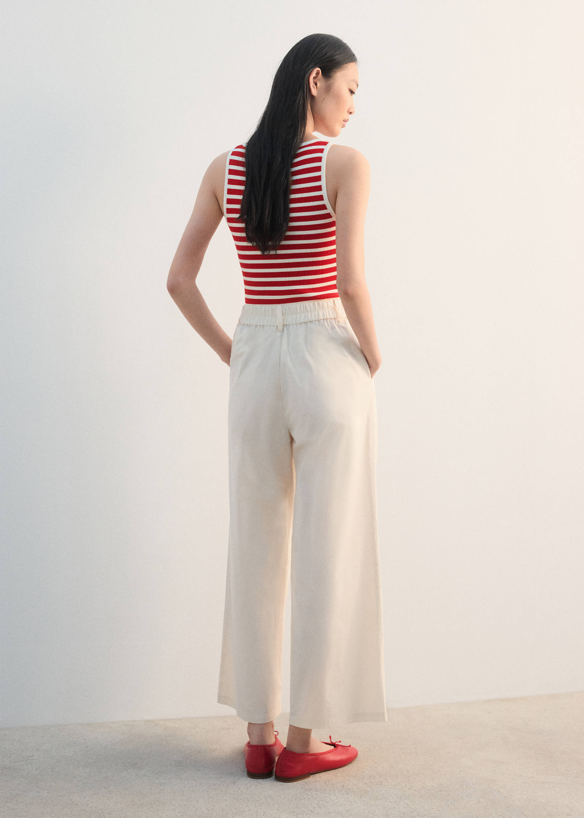 七分宽腿褶皱裤 - null