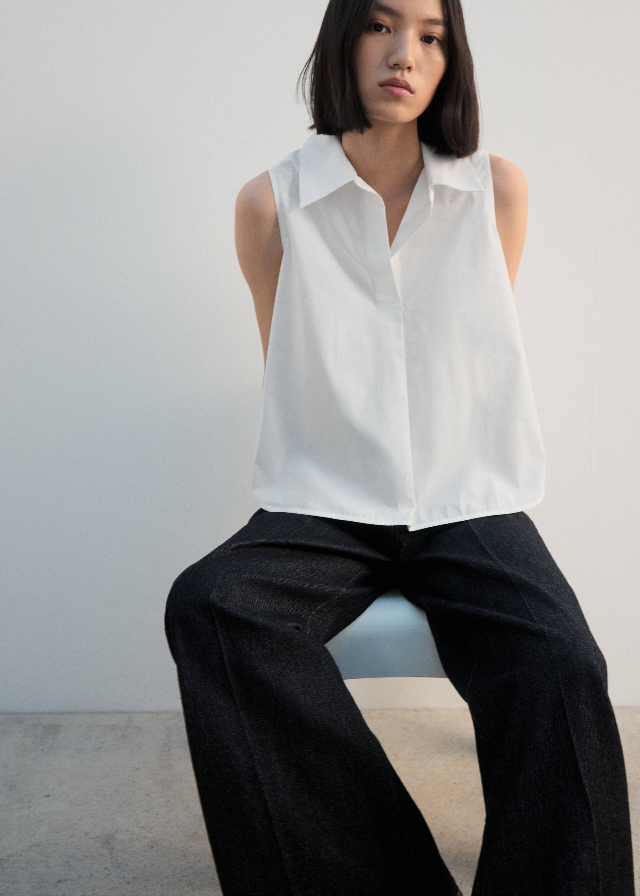 Хлопковая рубашка без рукавов - Деталь изделия 2, Белый. Ref: 27032540-00.