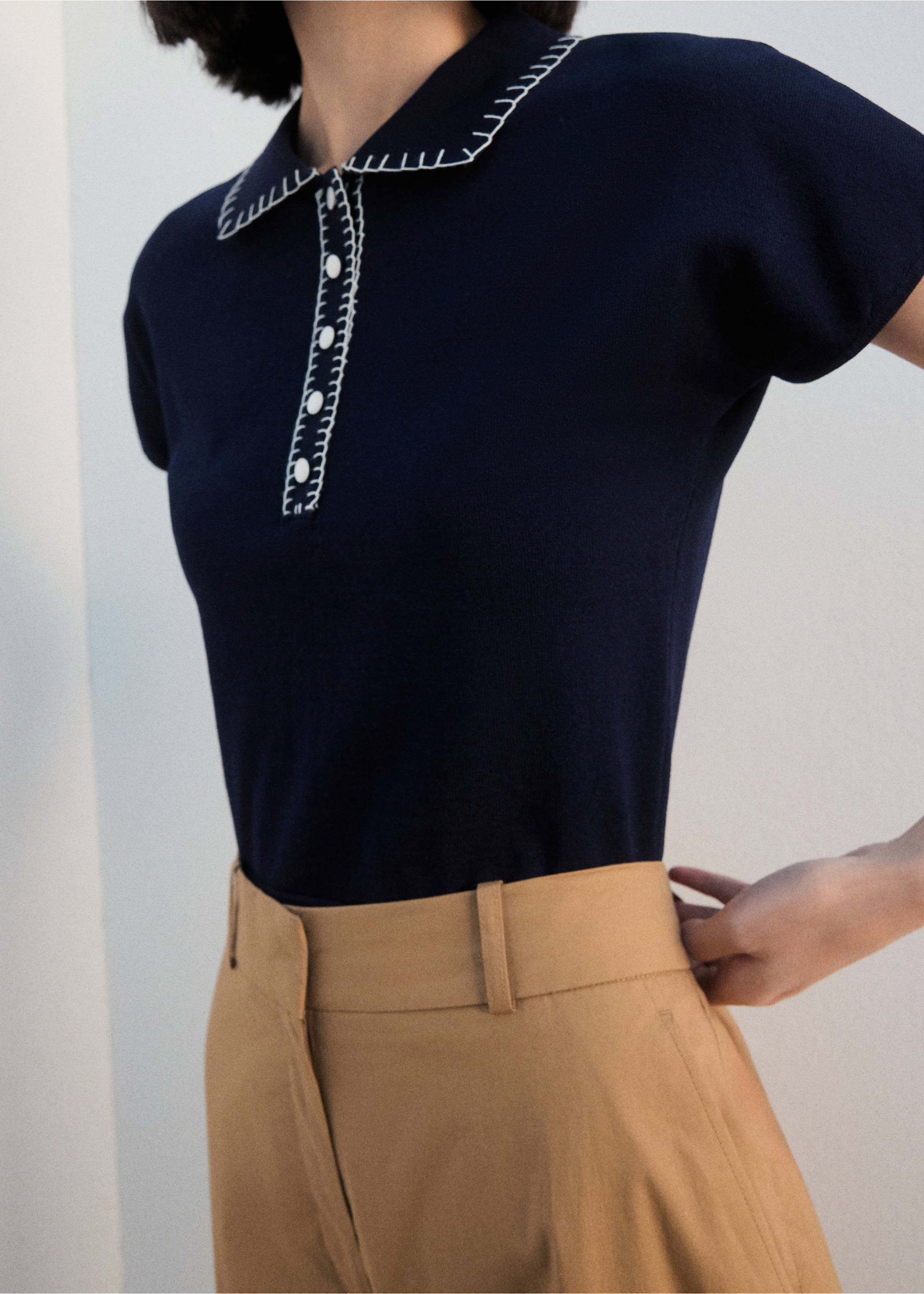 车缝细节Polo领毛衣 - null, 海军蓝. Ref: 27032541-00.