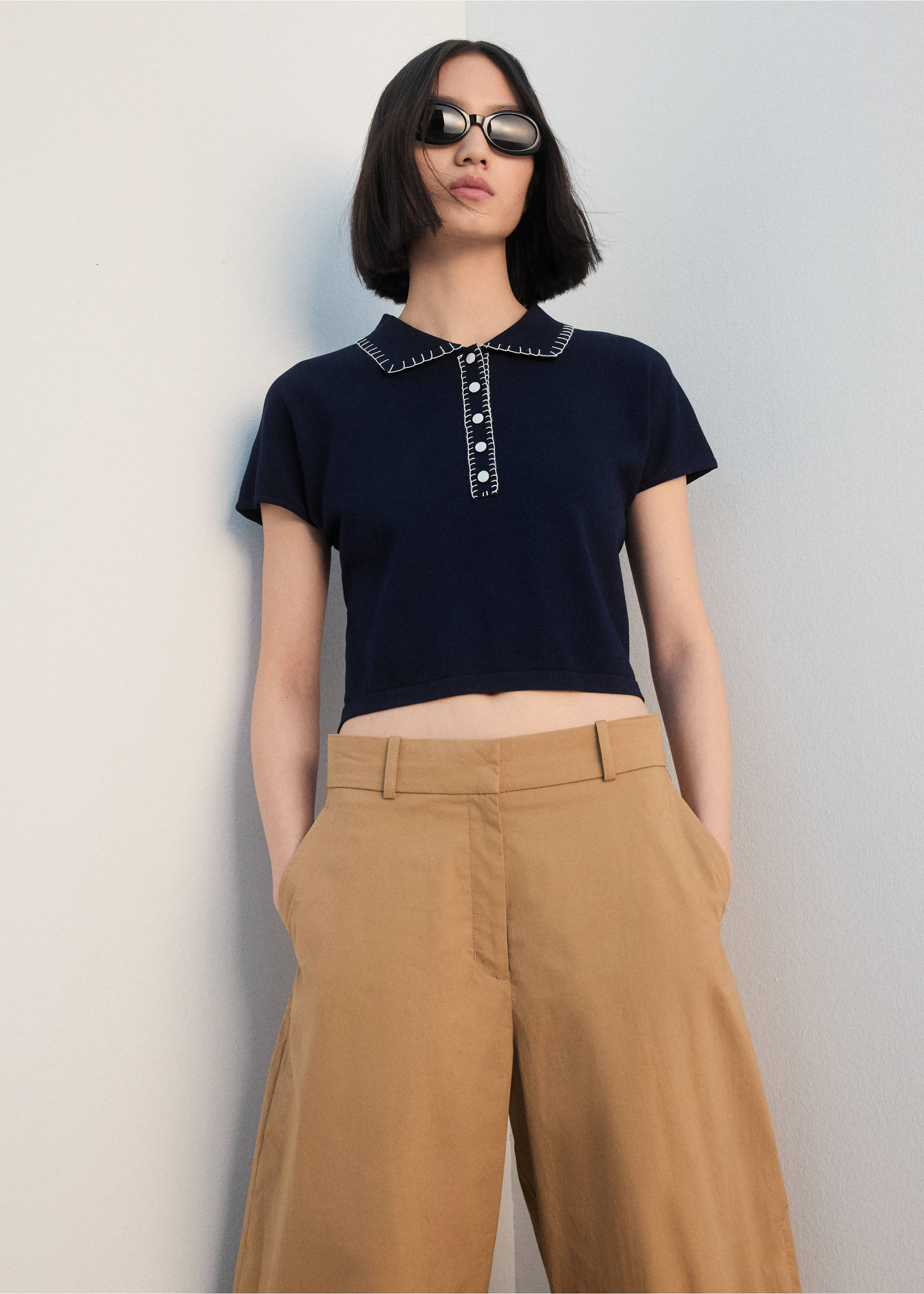 车缝细节Polo领毛衣 - null, 海军蓝. Ref: 27032541-00.