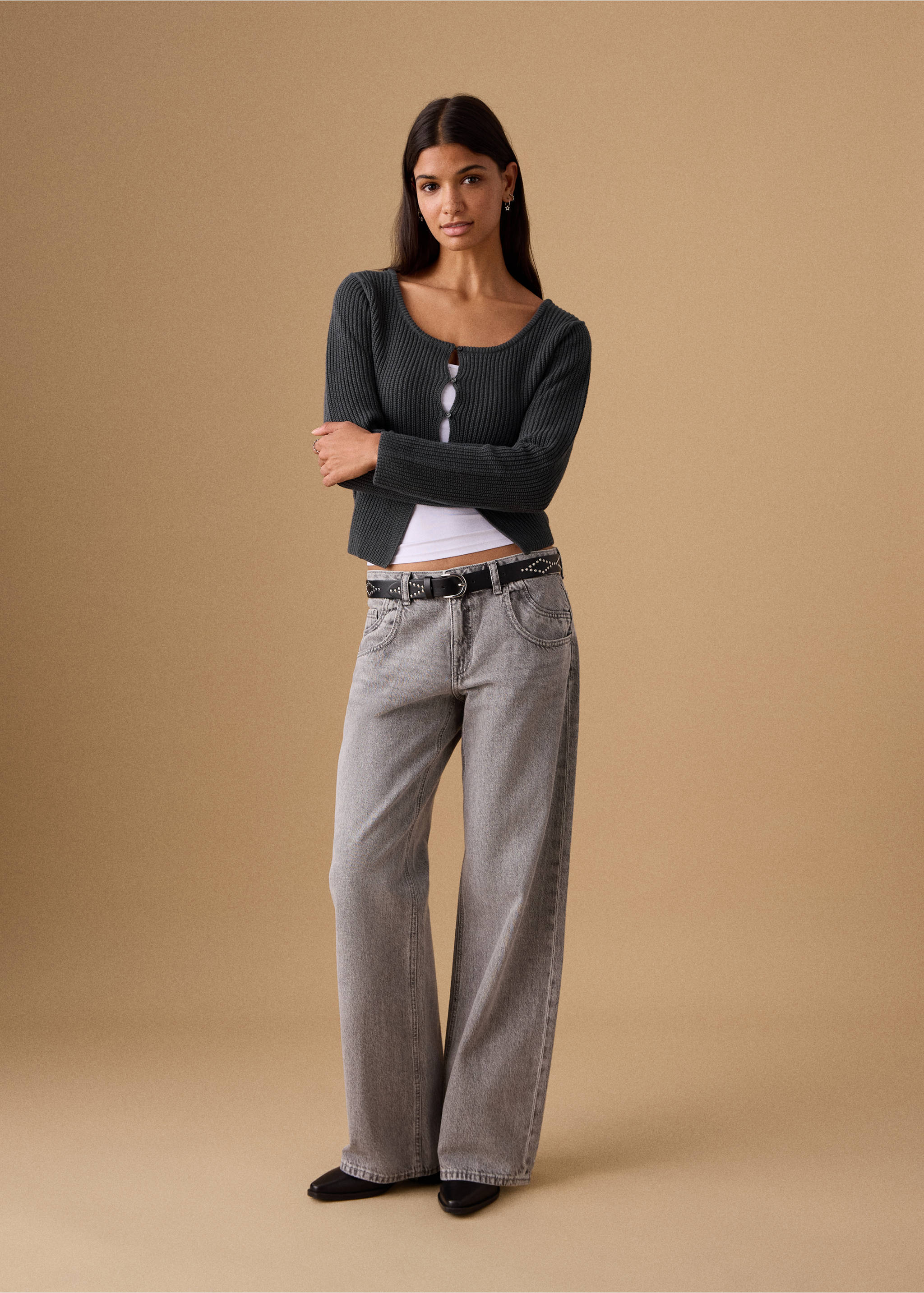 Knitted button cardigan - General plane, Charcoal. Ref: 27032543-00.