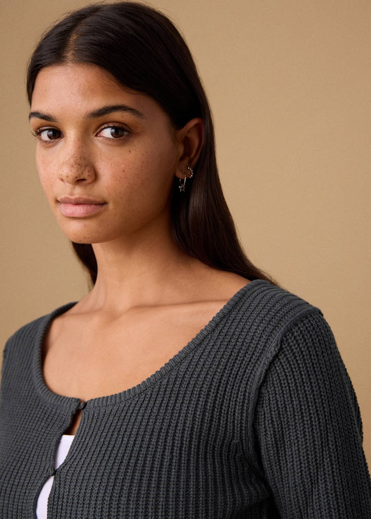 Knitted button cardigan — Charcoal