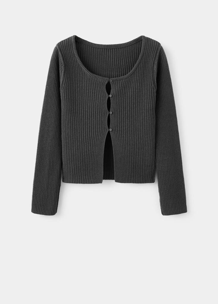 Knitted button cardigan — Charcoal