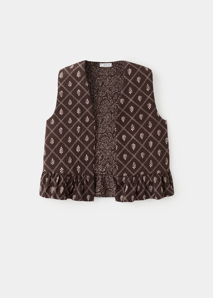Padded waistcoat with frill detail — Brown