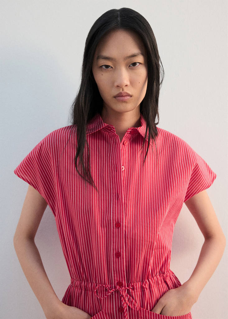 Striped shirt dress — Red