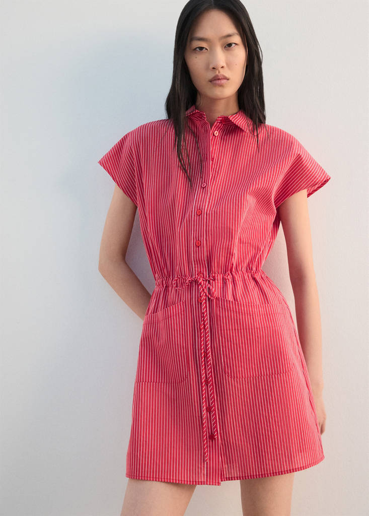 Striped shirt dress — Red