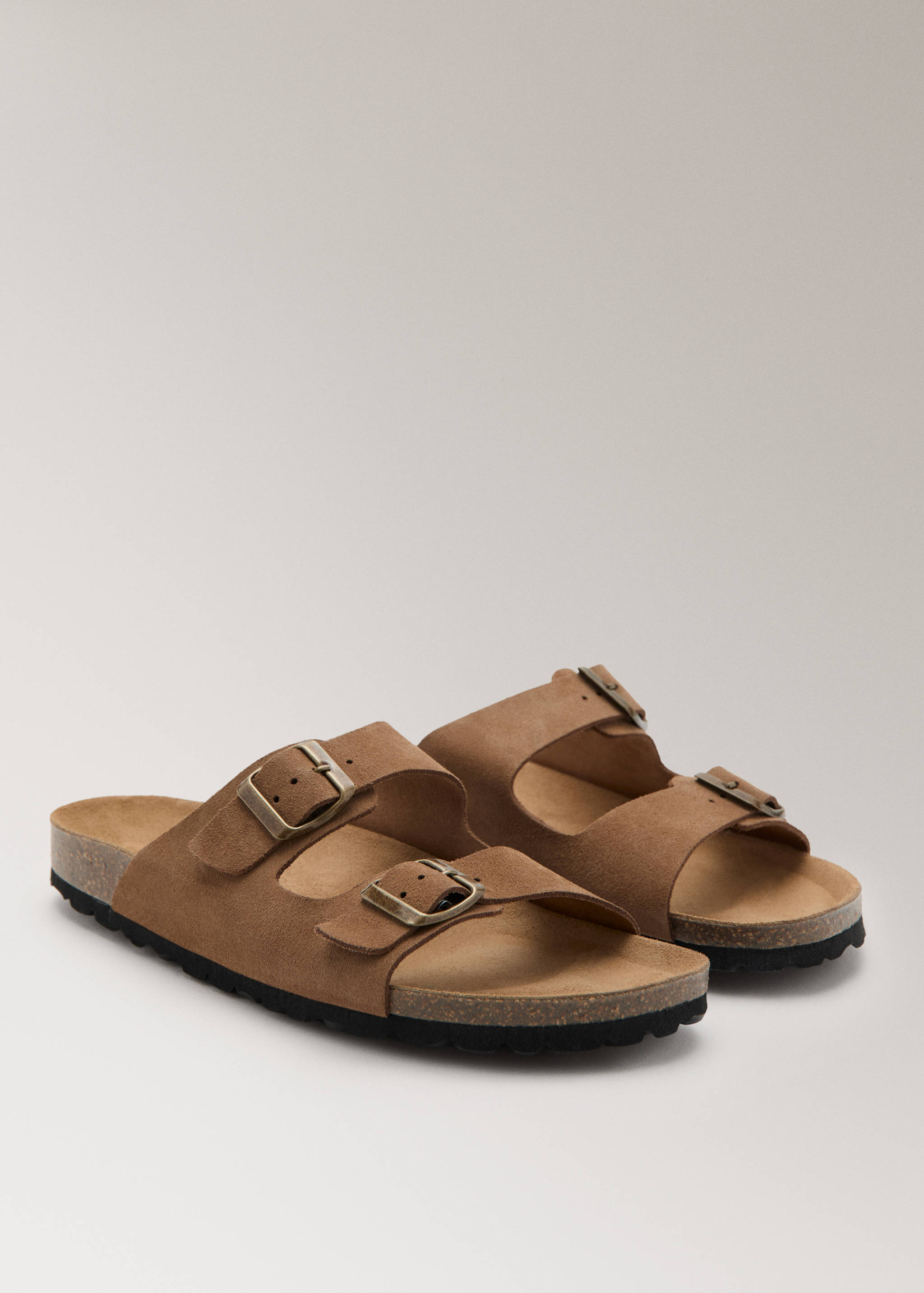 Double buckle leather sandals - Medium plane