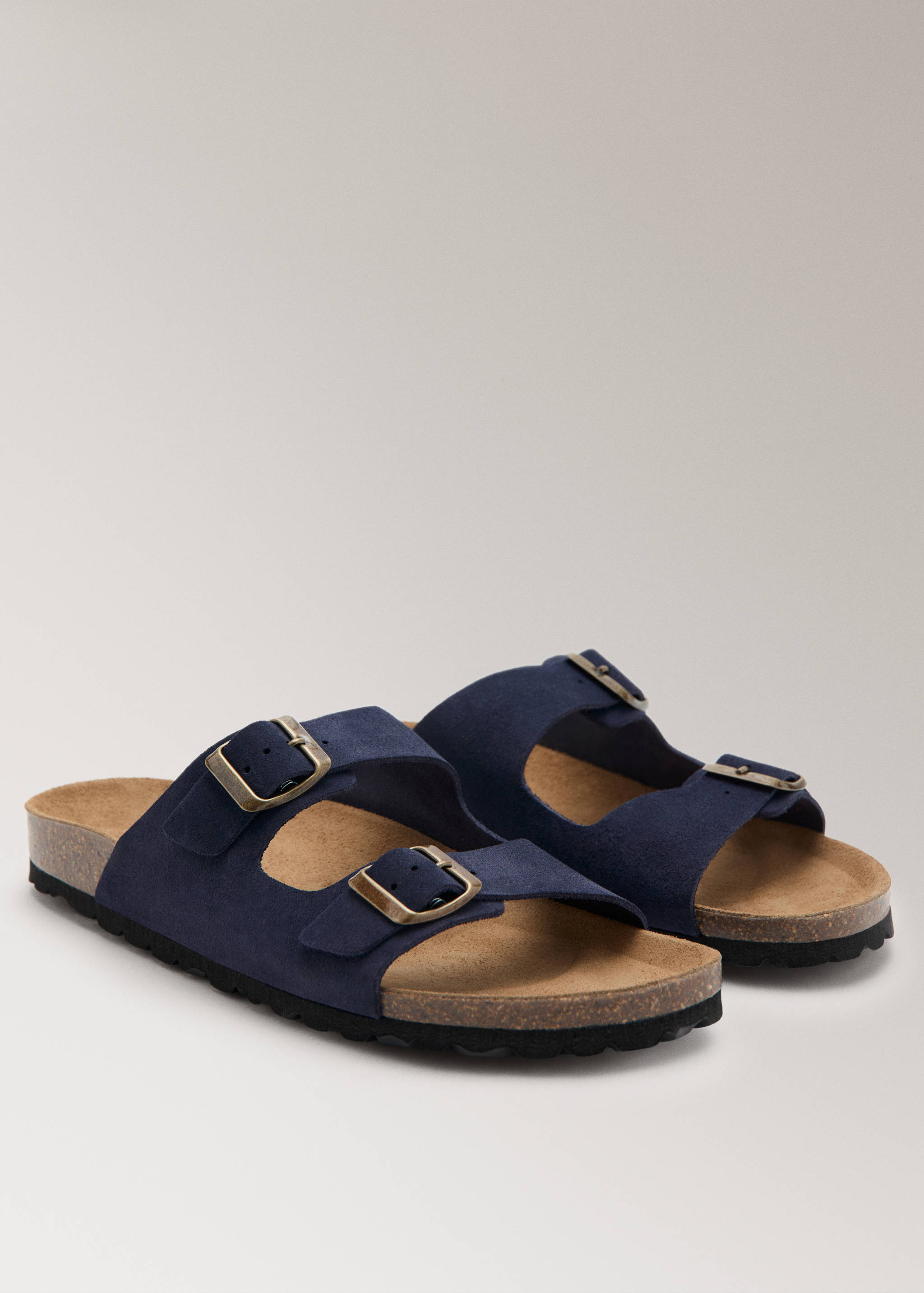Double buckle leather sandals - Medium plane