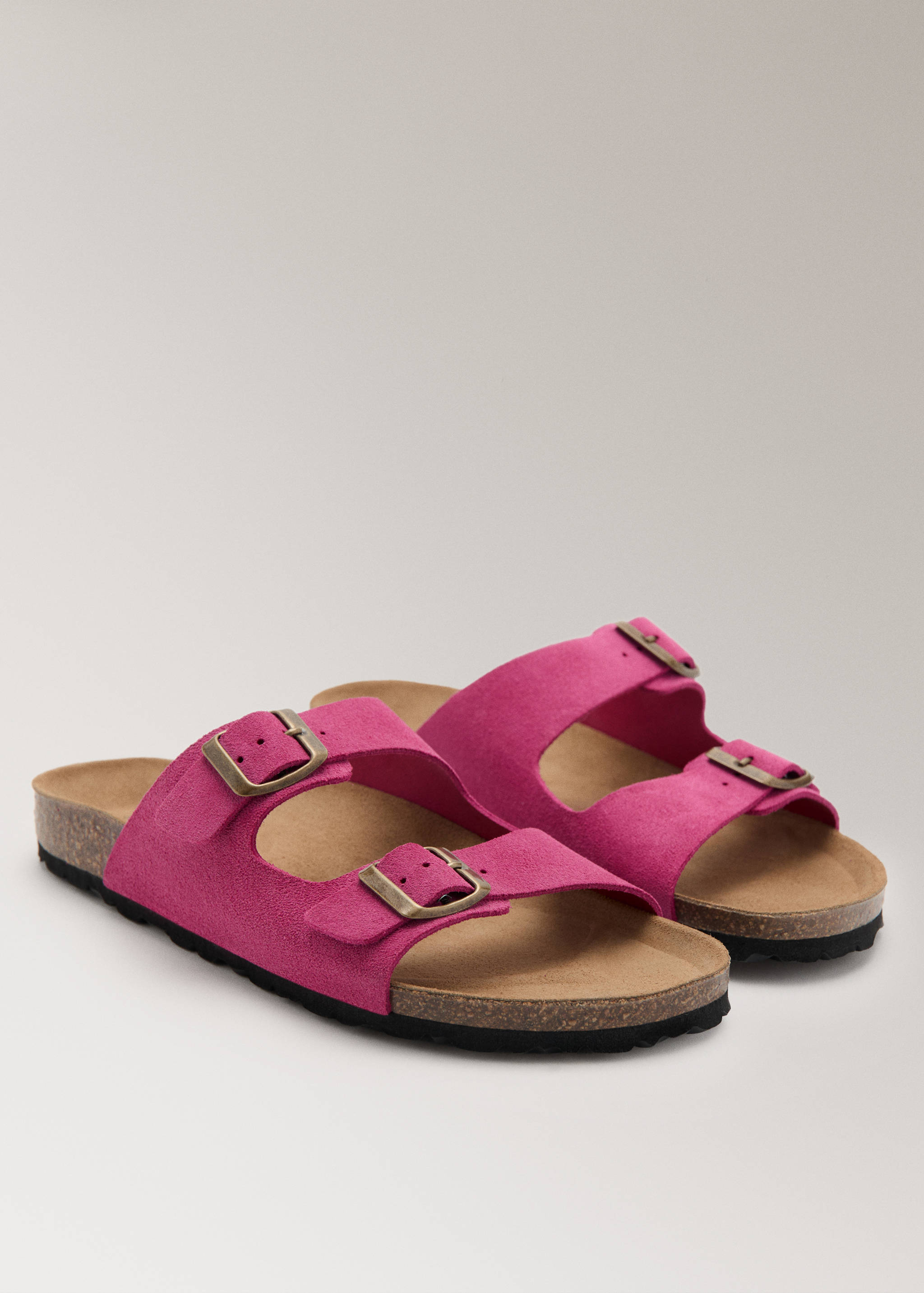 Double buckle leather sandals - Medium plane