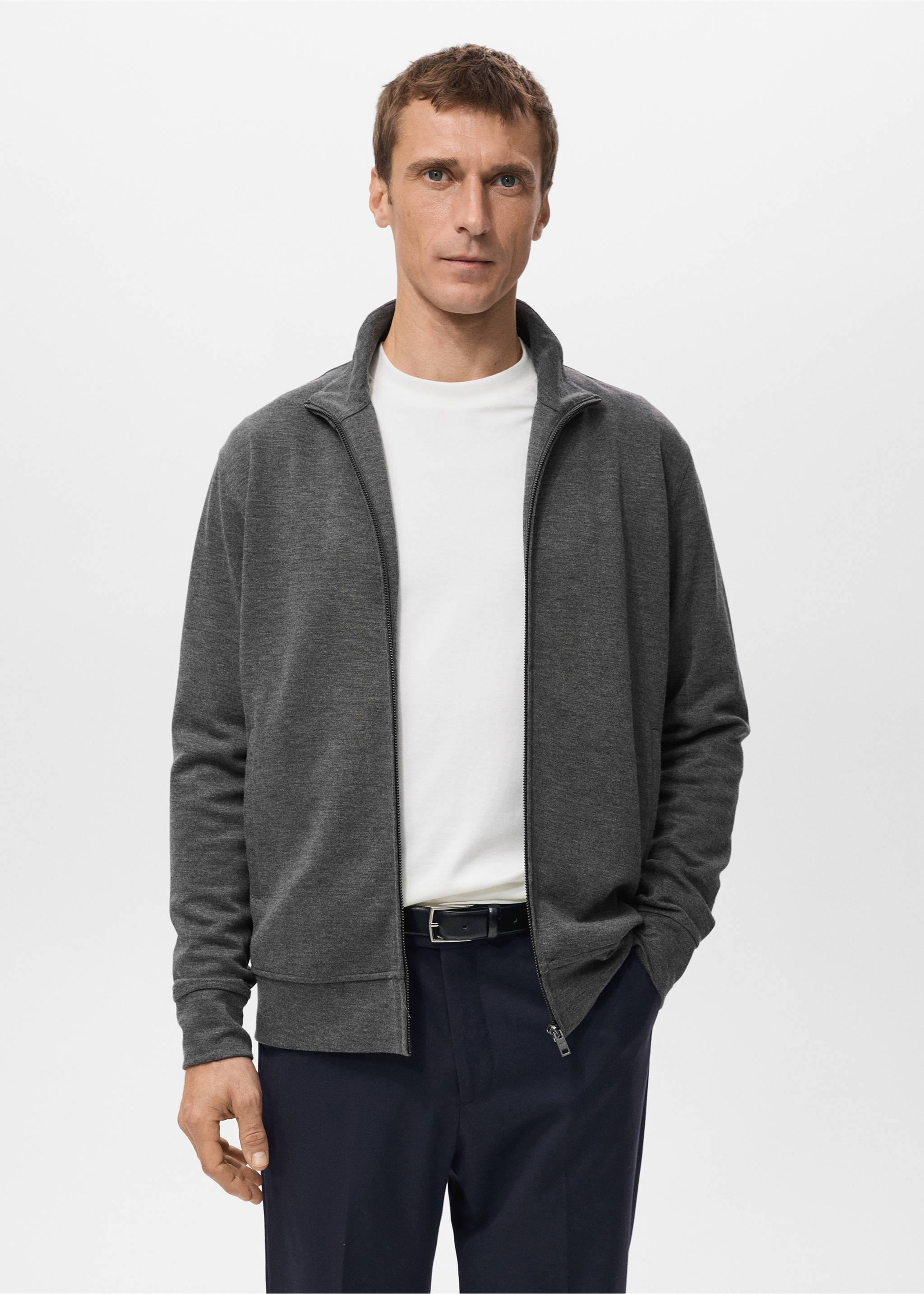 Sweatshirt com fecho de correr regular fit - Plano médio, Cinzento-mesclado escuro. Ref: 27032888-00.