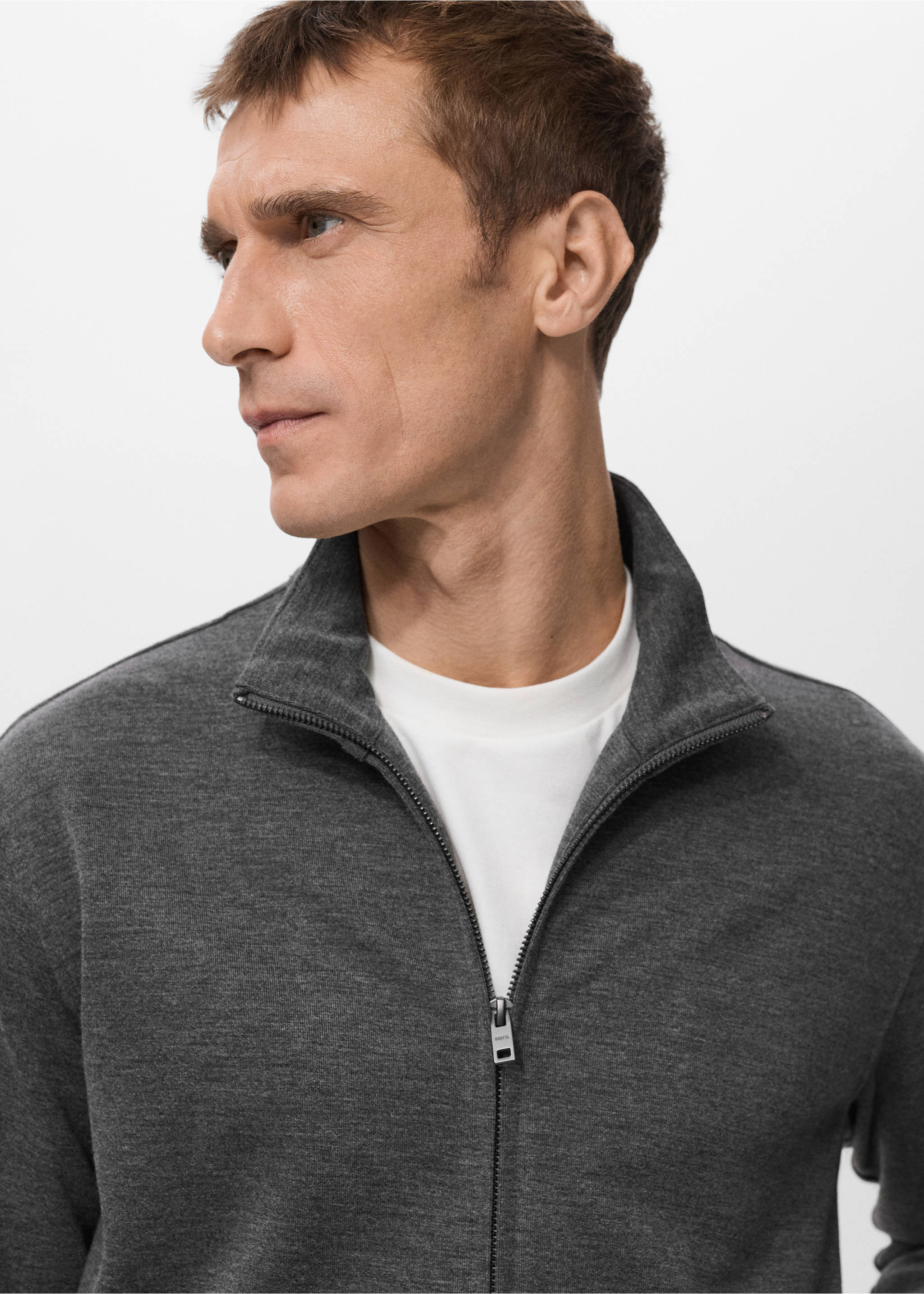 Sweatshirt com fecho de correr regular fit - Pormenor do artigo 1, Cinzento-mesclado escuro. Ref: 27032888-00.