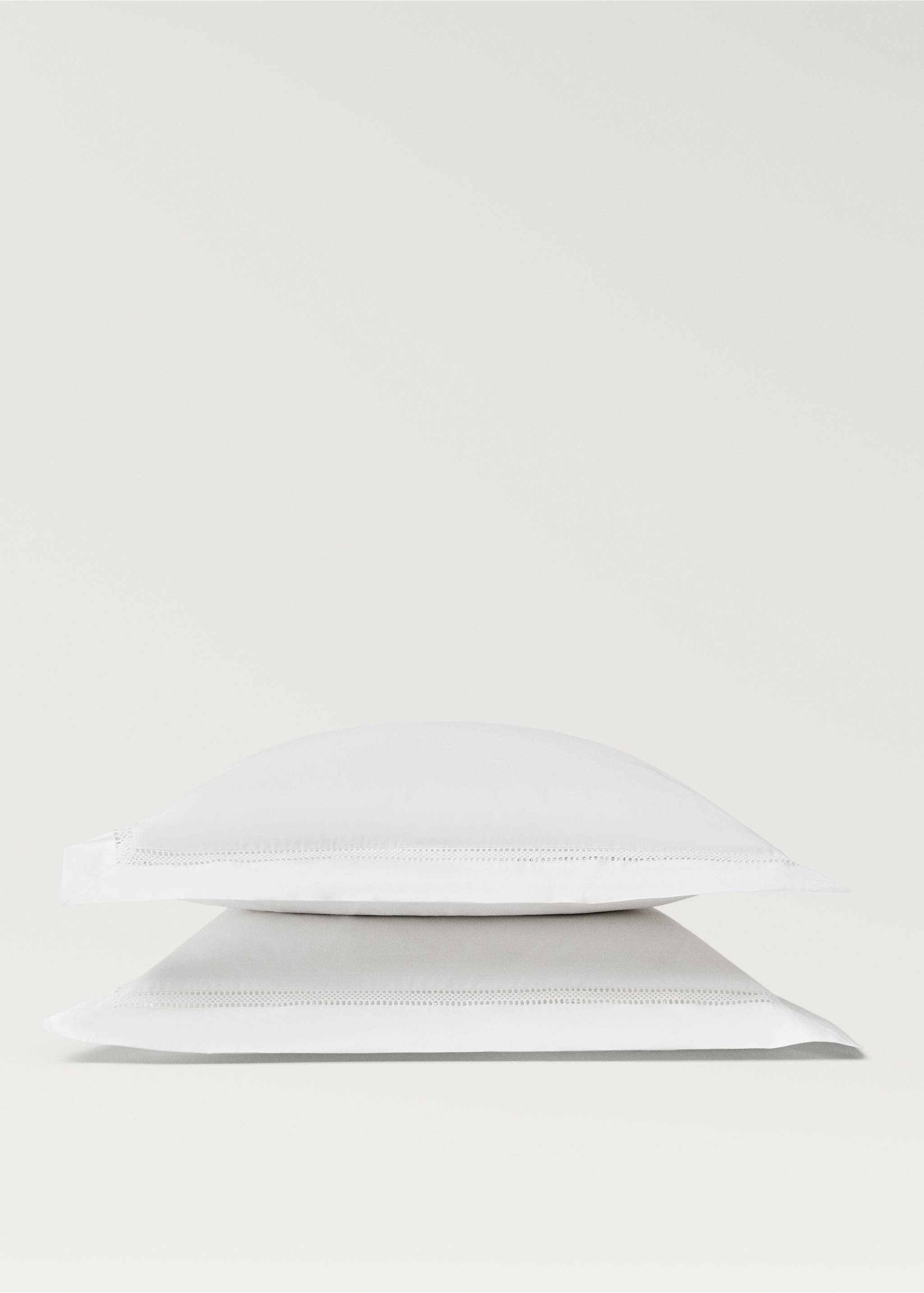 Two cotton percale pillowcases with inset 60x60 cm - Details of the article 1, White. Ref: 27032895-00.