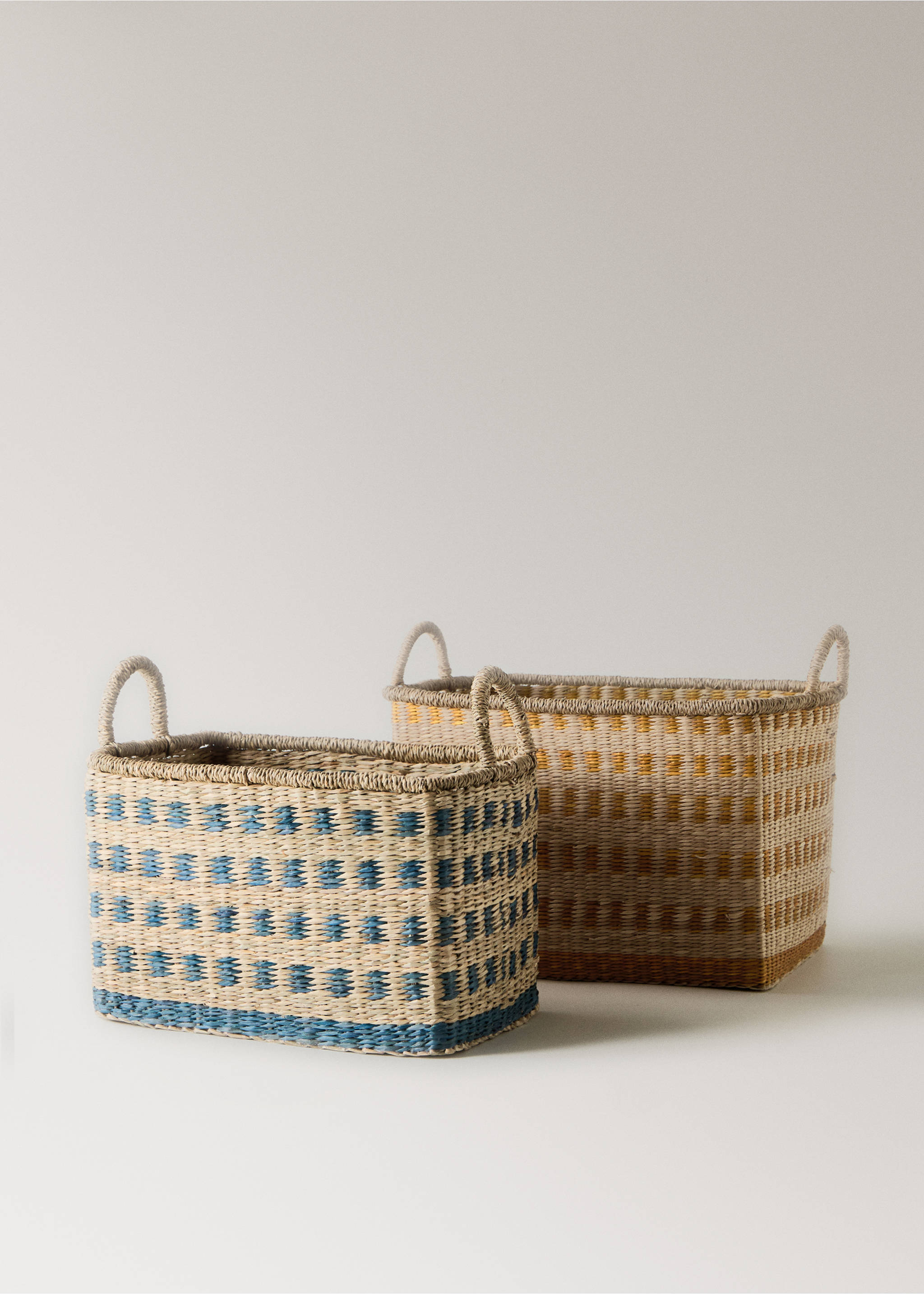 Large printed rectangular basket with large handles - Details of the article 4, Dark Orange. Ref: 27032897-00.