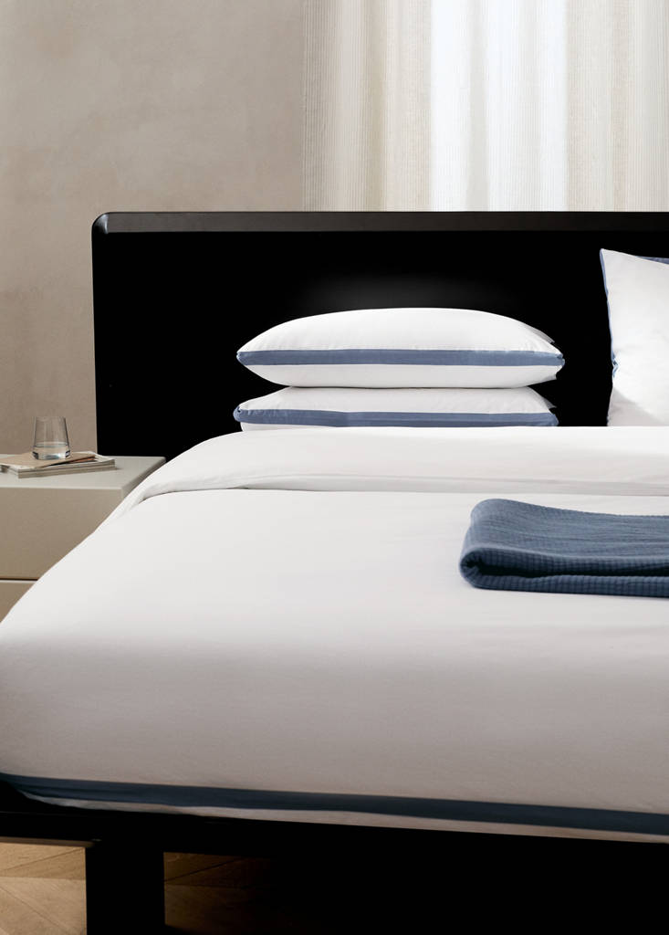 Percale cotton duvet cover 200 thread count satin edges Bed 180/200cm — Blue