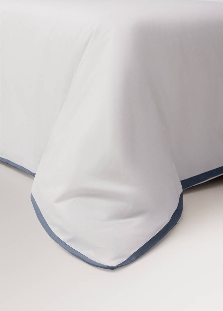 Percale cotton duvet cover 200 thread count satin edges Bed 180/200cm — Blue