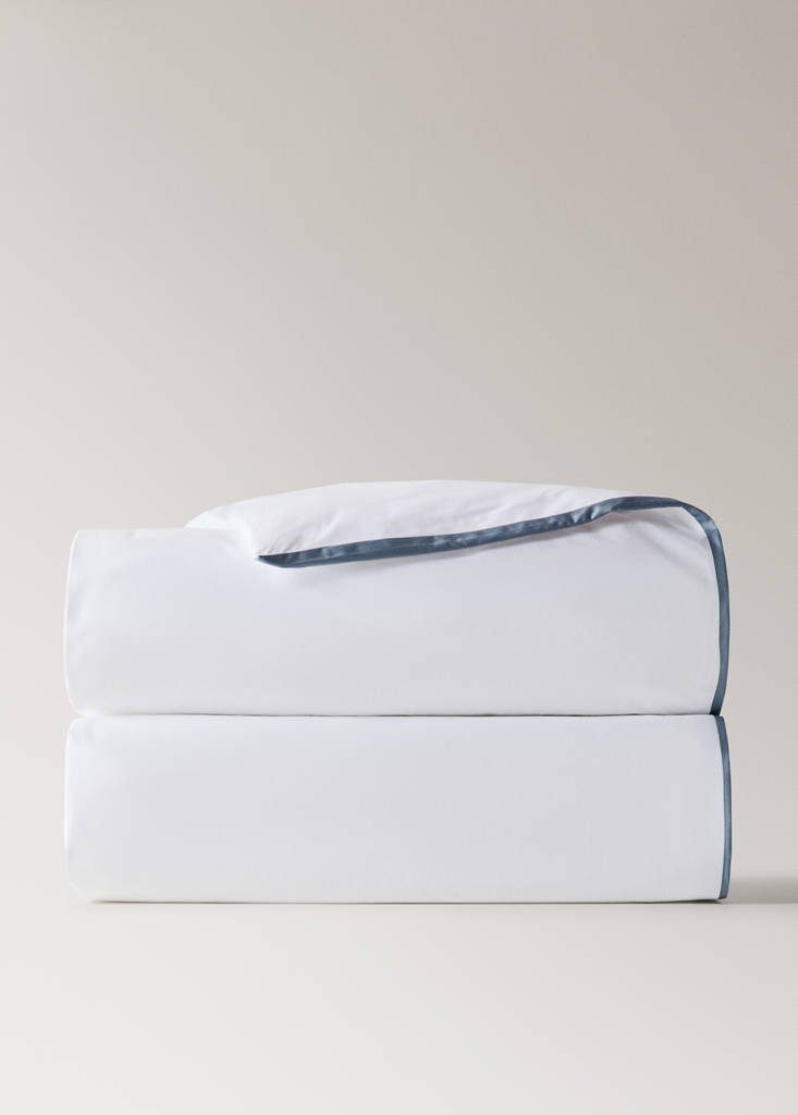 Percale cotton duvet cover 200 thread count satin edges Bed 180/200cm — Blue