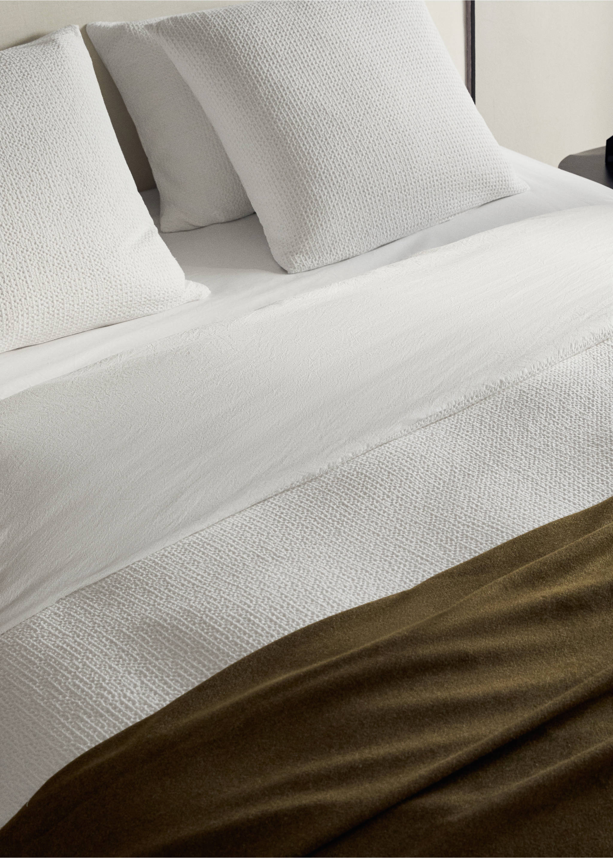 Cotton percale waffle duvet cover Superking bed - Details of the article 7, White. Ref: 27032905-00.
