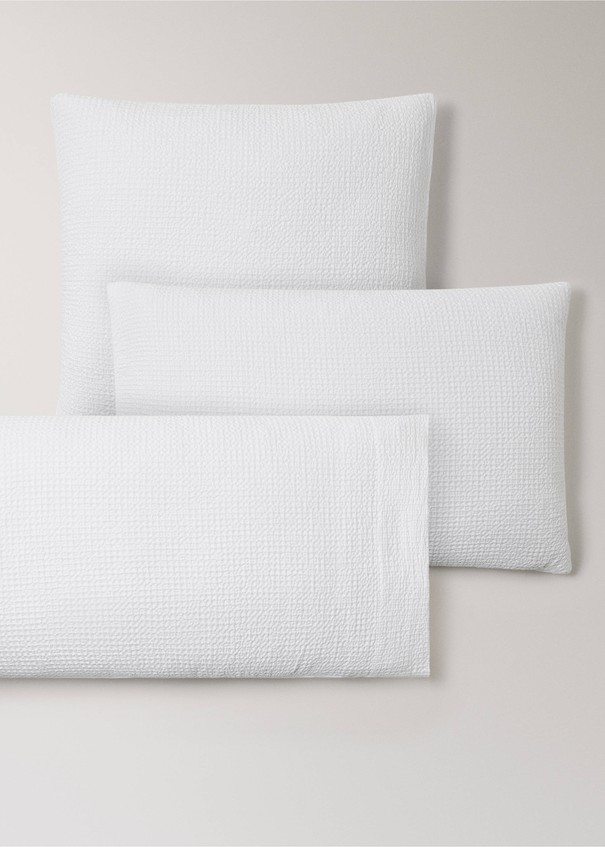 Two cotton waffle percale pillowcases 60x60 cm - Details of the article 4, White. Ref: 27032907-00.