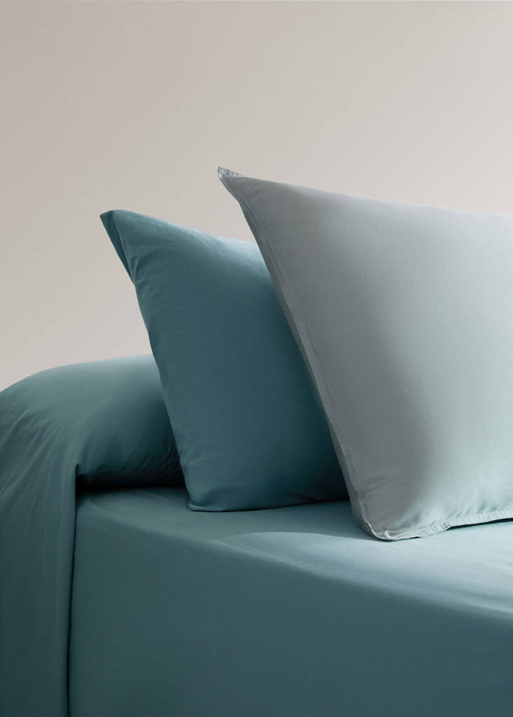 Two cotton pillowcases with tie closures 50x75 cm — Aqua Green