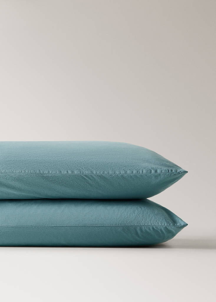 Two cotton pillowcases with tie closures 50x75 cm — Aqua Green