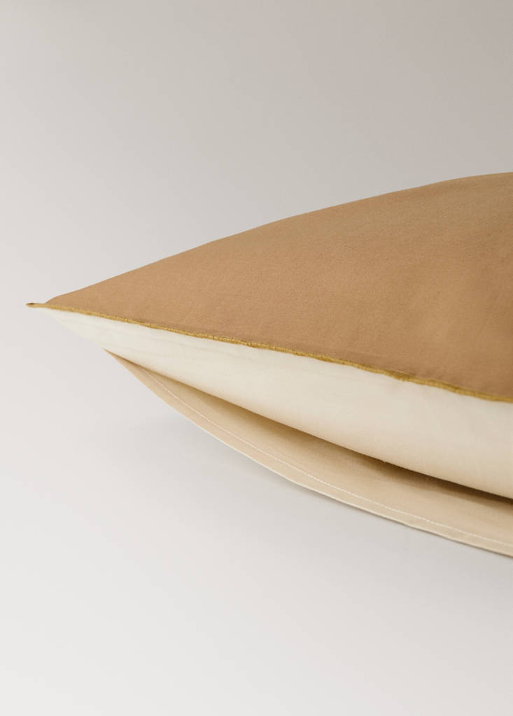 Two reversible colour percale cotton pillowcases 50x75 cm — Mustard