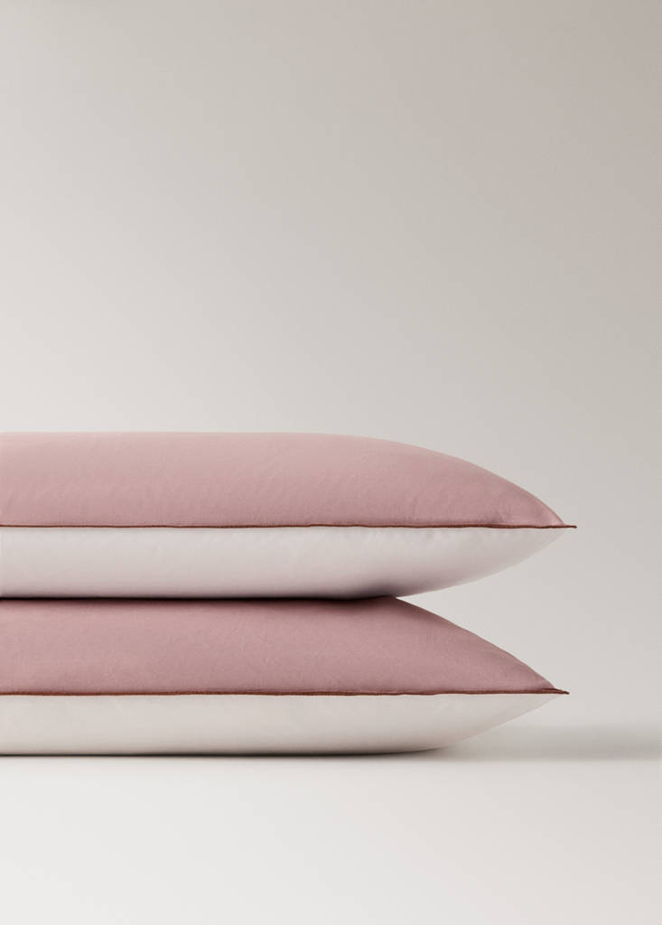 Two reversible colour percale cotton pillowcases 50x75 cm — Pink