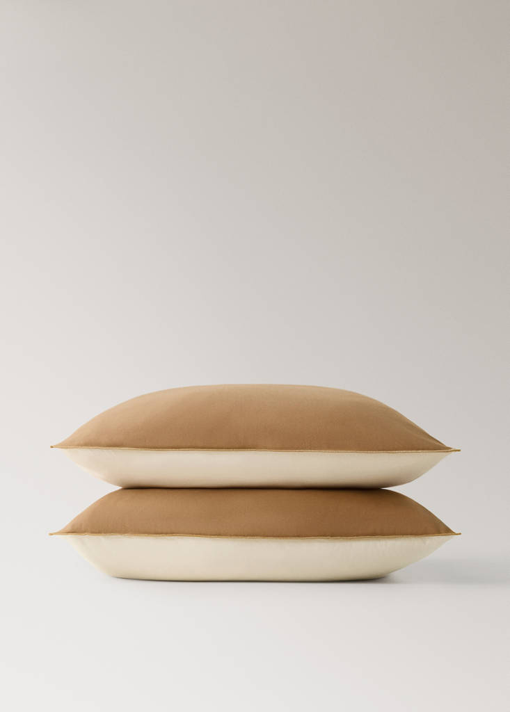 Two reversible cotton percale pillowcases 60x60 cm — Mustard