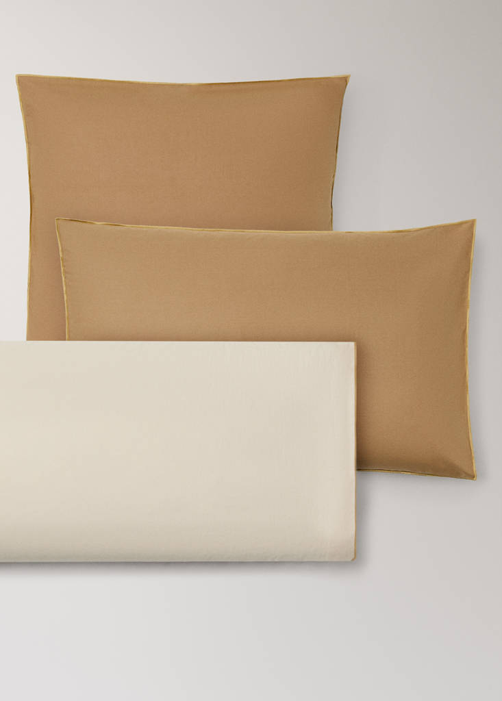 Two reversible cotton percale pillowcases 60x60 cm — Mustard