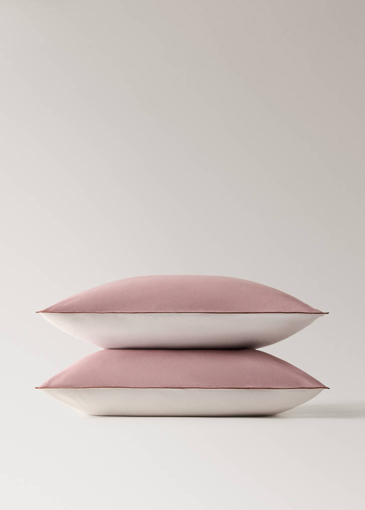 Two reversible cotton percale pillowcases 60x60 cm — Pink