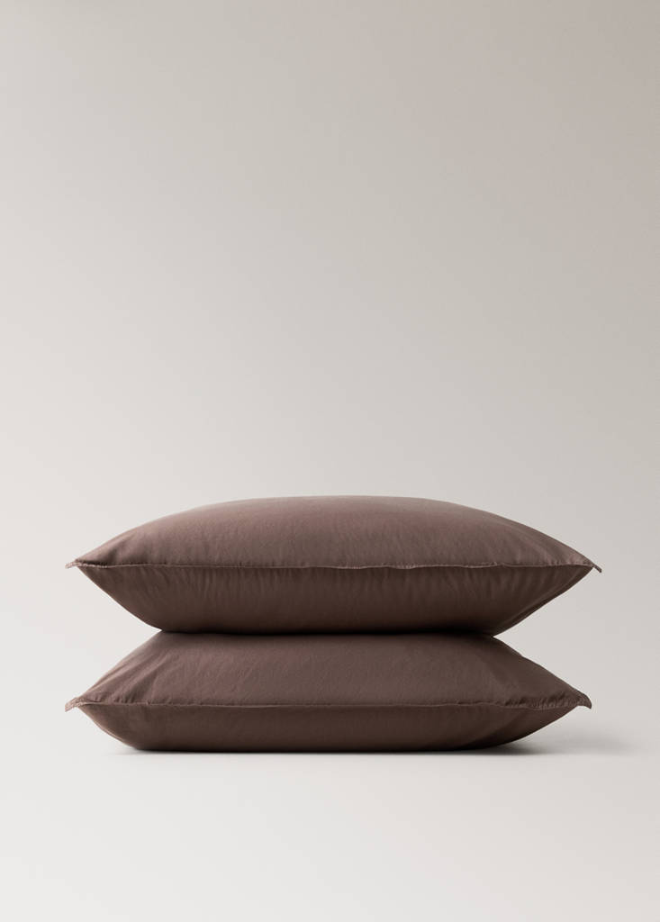 Two pillowcases double-stitched 300 thread count cotton 60x60 cm — Tobacco Brown