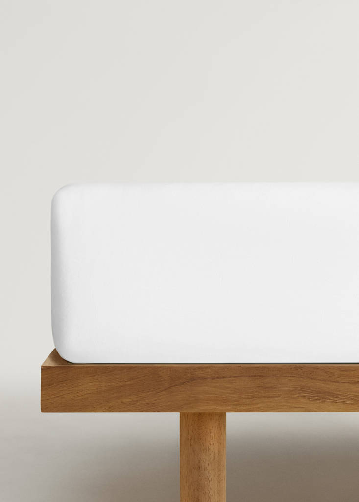 Washed linen fitted sheet for 135 cm bed — White