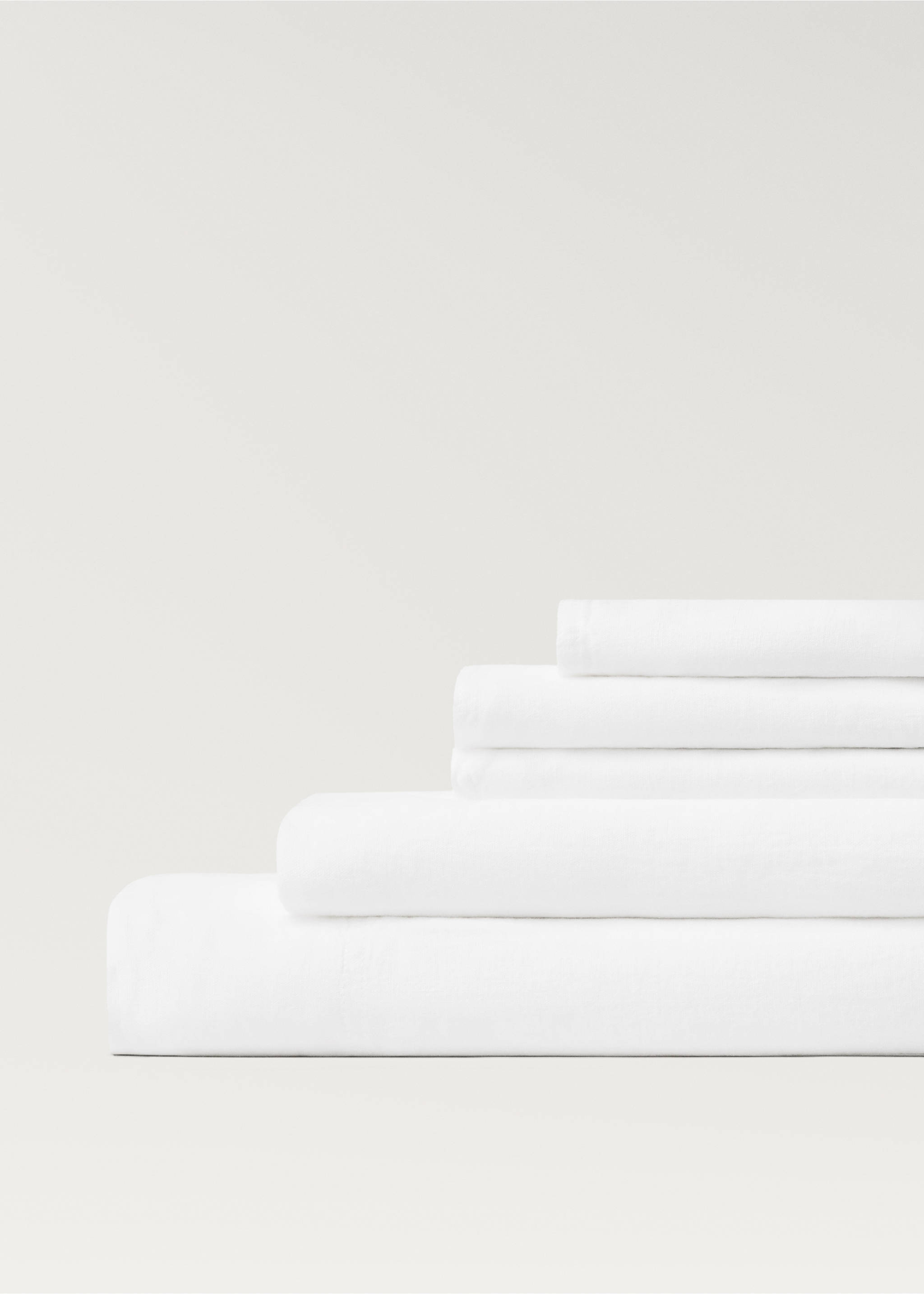 Washed linen fitted sheet for 150 cm bed - Details of the article 2, White. Ref: 27032932-00.