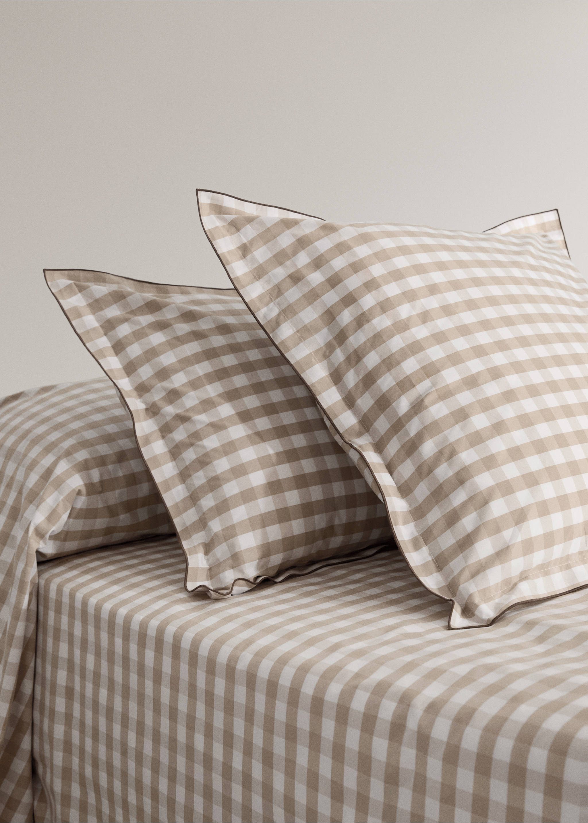 Vichy check percale cotton pillow covers 45x110 cm - General plane, Tobacco Brown. Ref: 27032934-00.