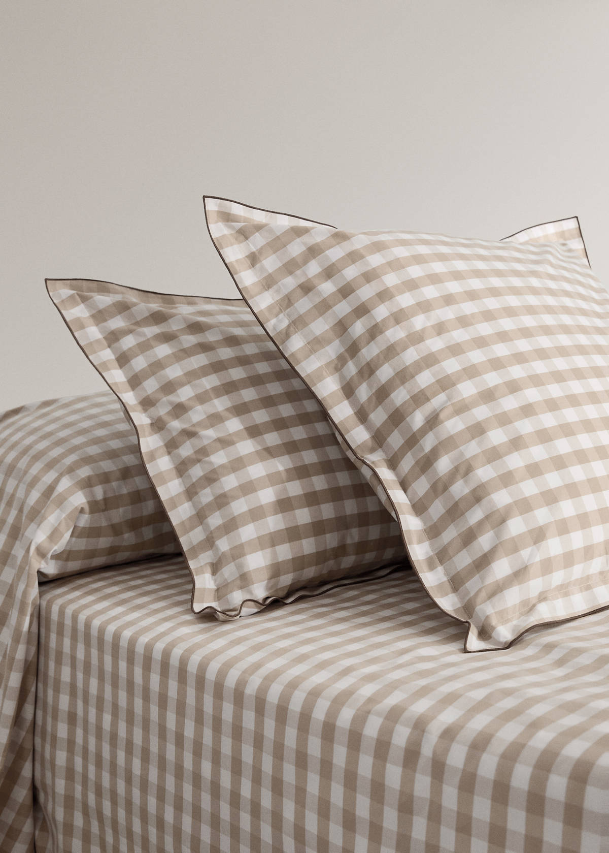 Vichy check percale cotton pillow covers 45x110 cm — Tobacco Brown