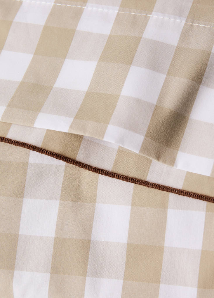 Vichy check percale cotton pillow covers 45x110 cm — Tobacco Brown