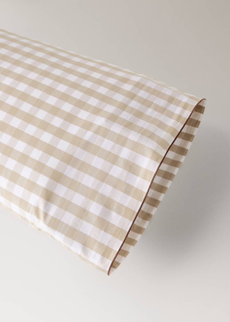 Vichy check percale cotton pillow covers 45x110 cm — Tobacco Brown