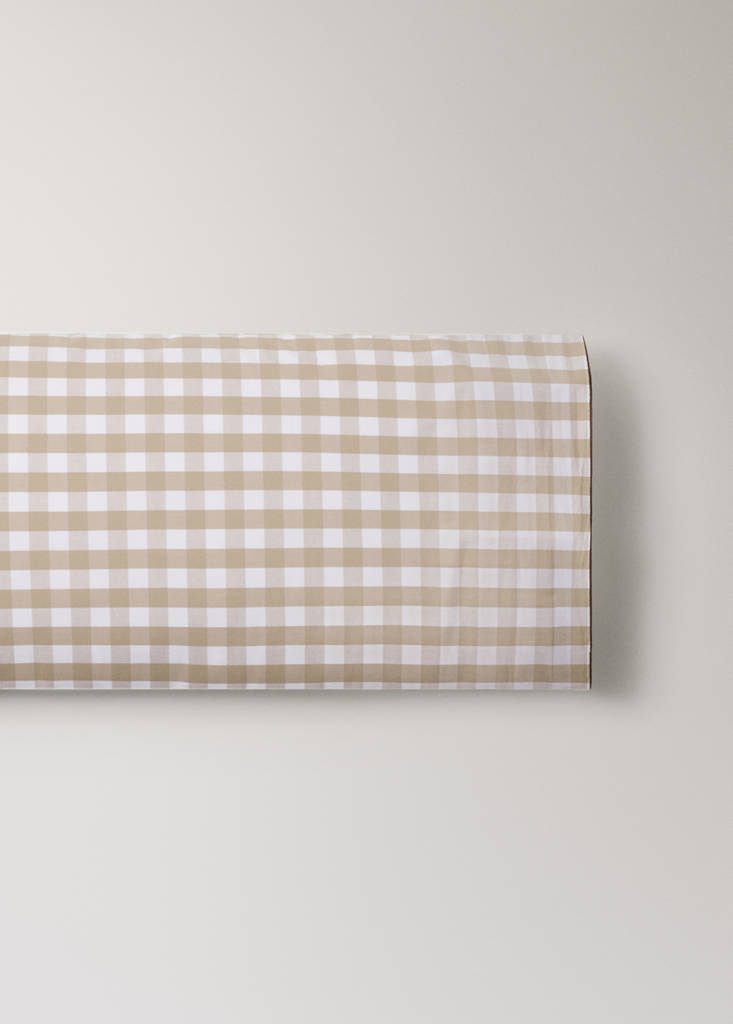 Vichy check percale cotton pillow covers 45x110 cm — Tobacco Brown