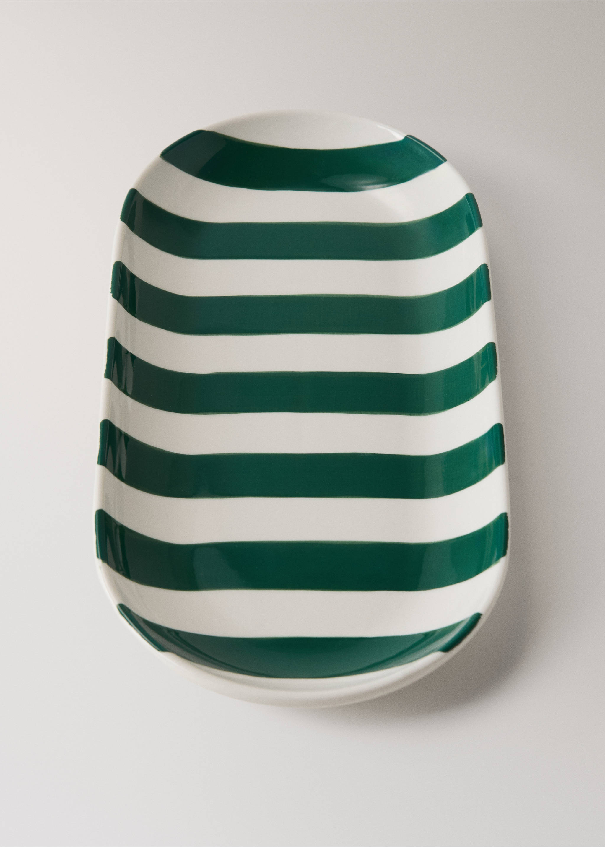 Ceramic bathroom tray with painted stripes - Details of the article 1, Dark Green. Ref: 27033282-00.