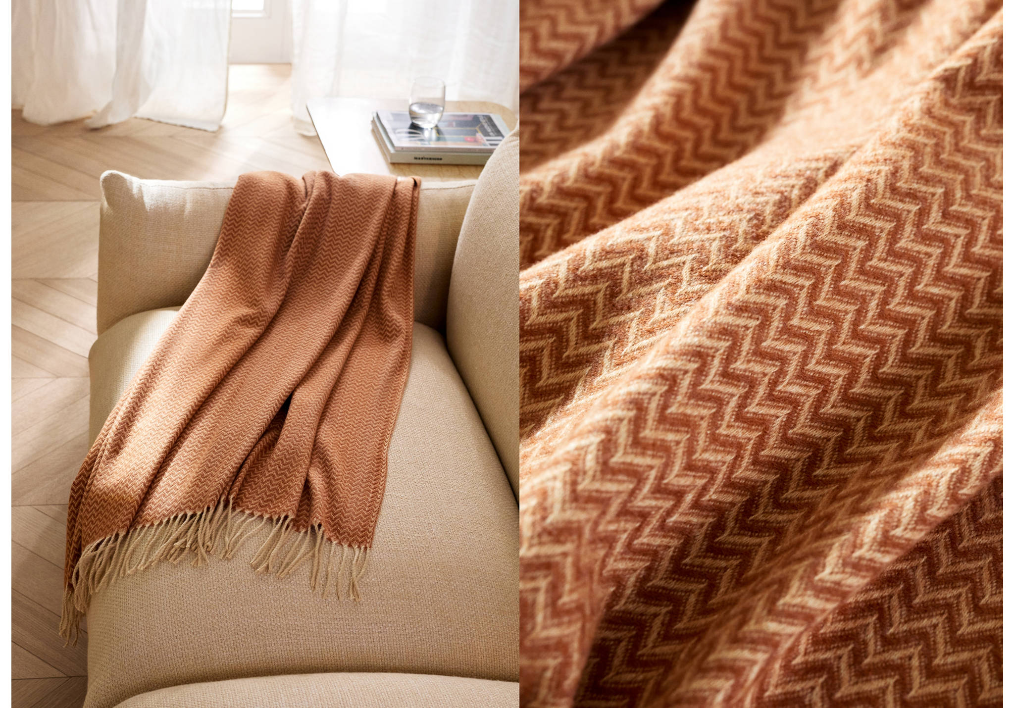 Soft throw with striped design and fringe detail - Panoramic plane