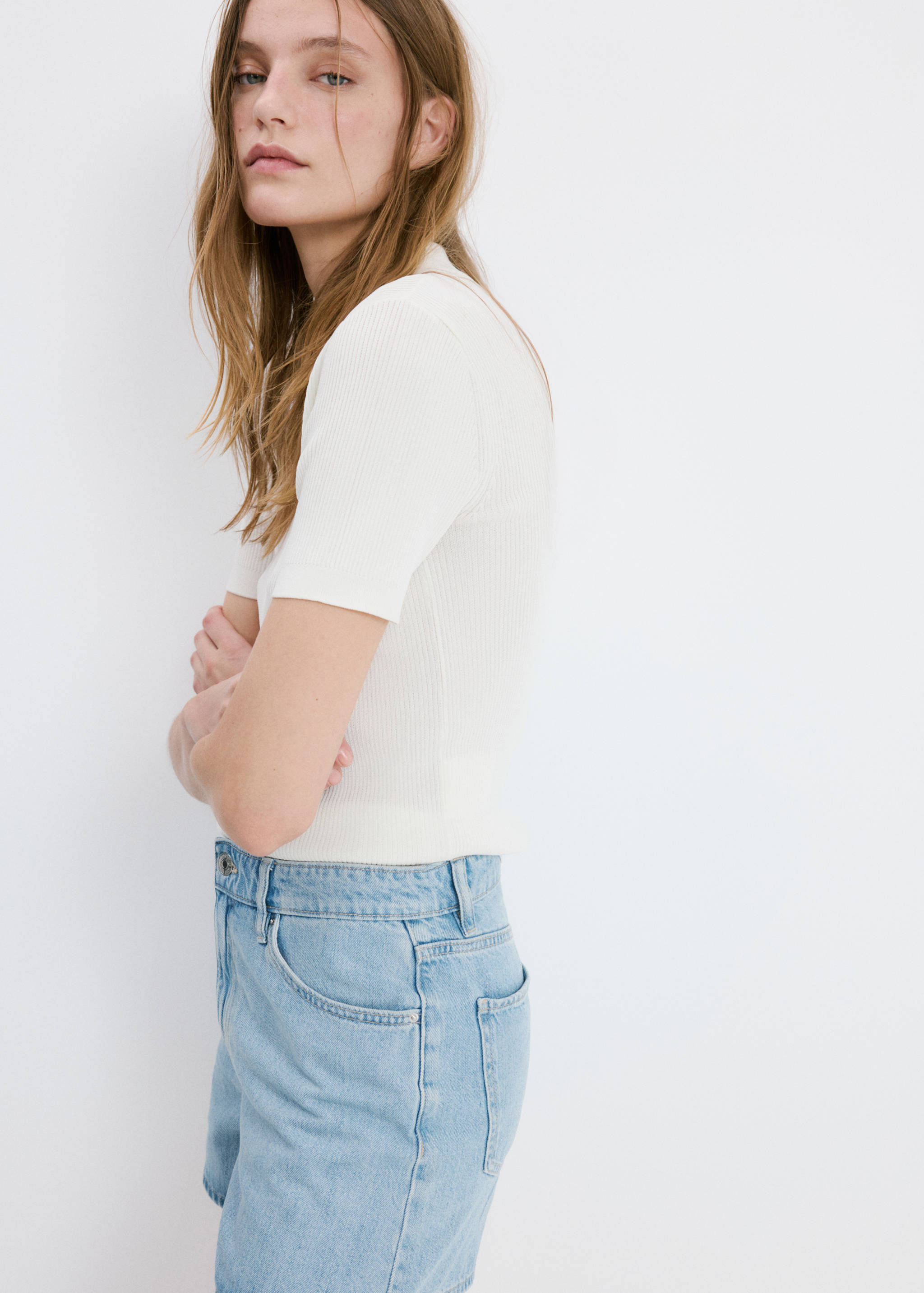 Shorts denim rectos tiro alto - Detalle del artículo 6