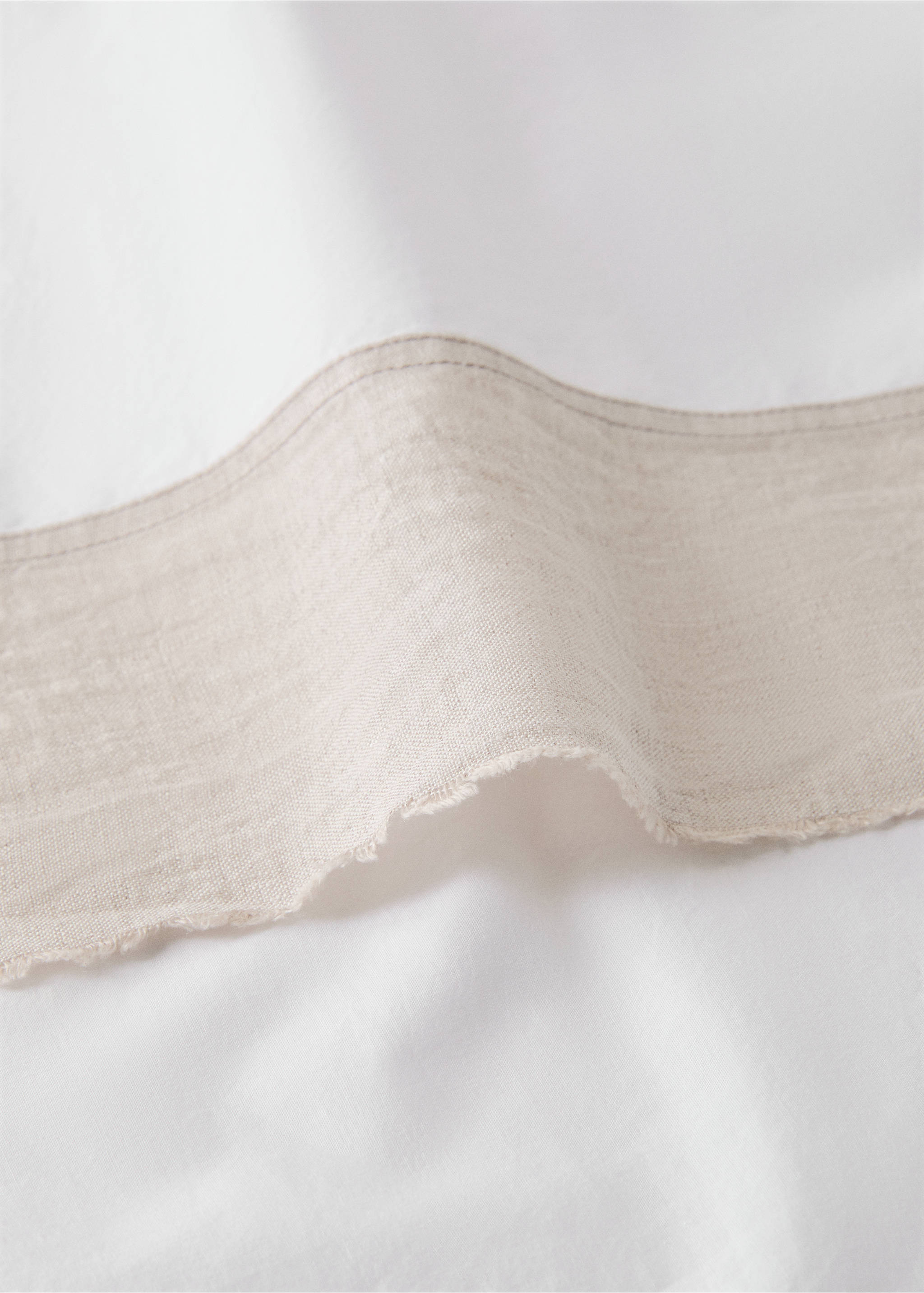 Washed cotton flat sheet with linen border for 150/160cm bed - Details of the article 1, Sand. Ref: 27033289-00.