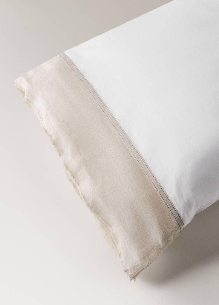 Funda almohada algodón lavado borde lino 45x110cm