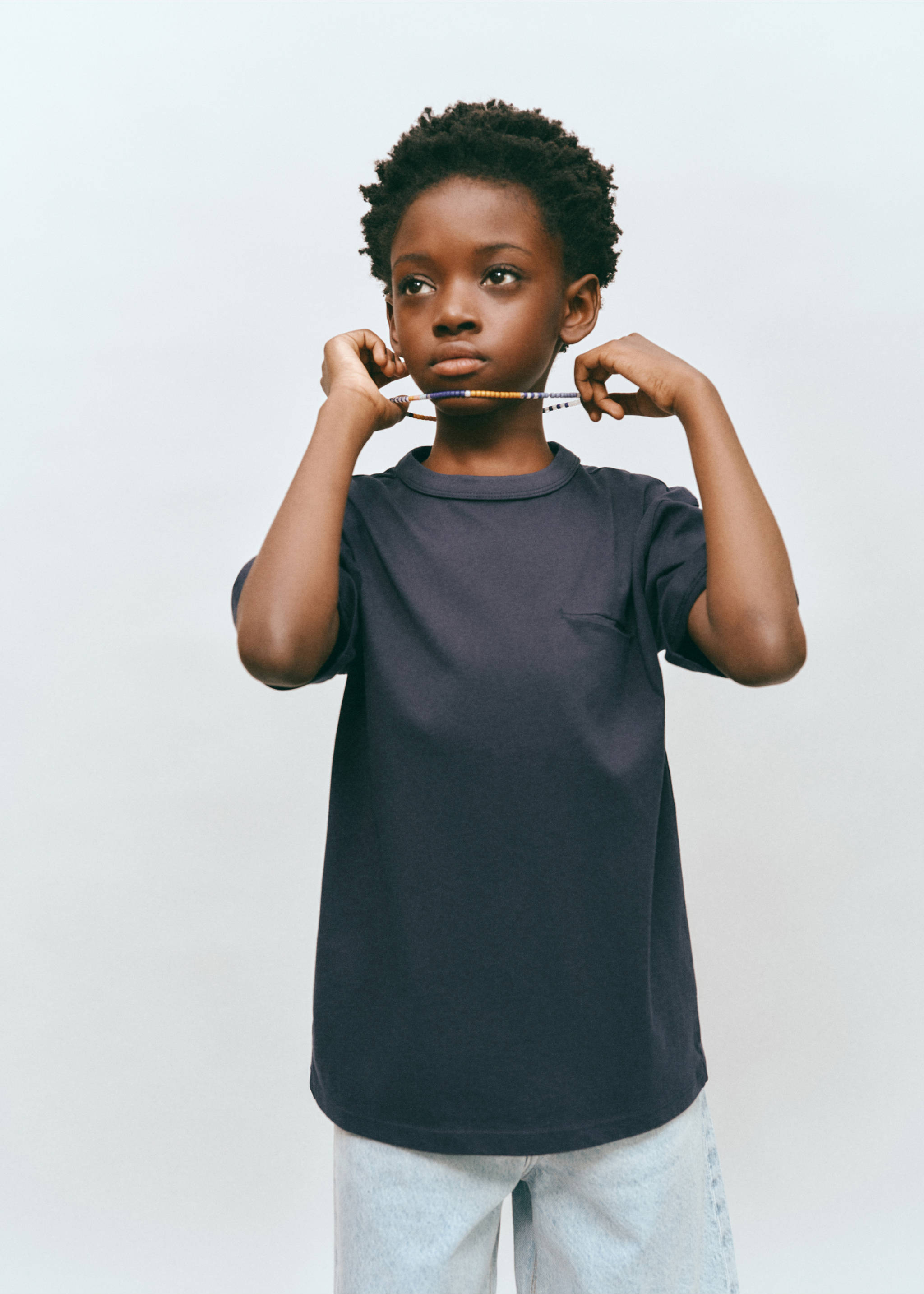 Camiseta algodón detalle bolsillo - Plano medio, Azul marino. Ref: 27033292-00.