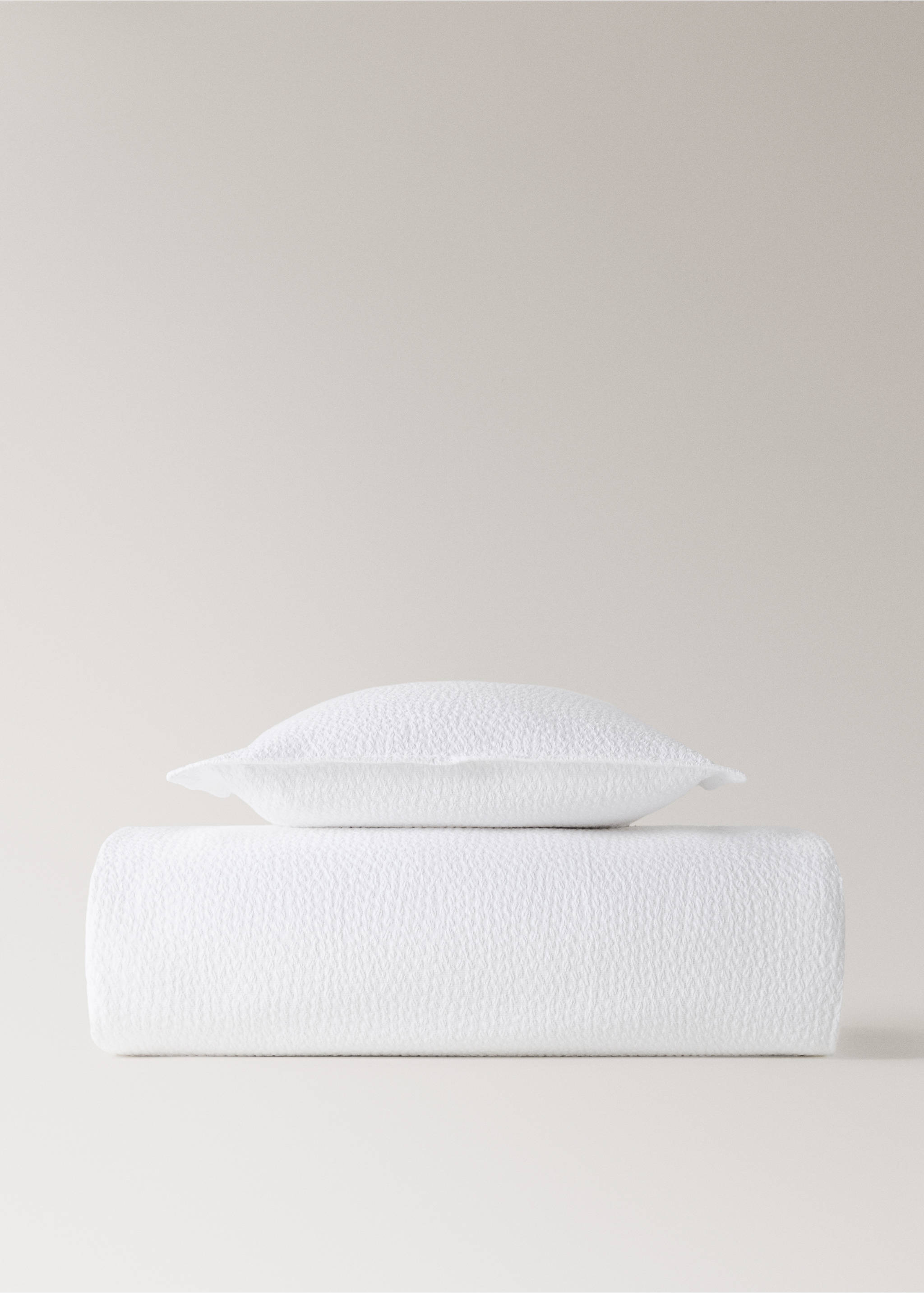 Jacquard cotton textured bedspread for 180/200 cm bed - Details of the article 3, White. Ref: 27033293-00.