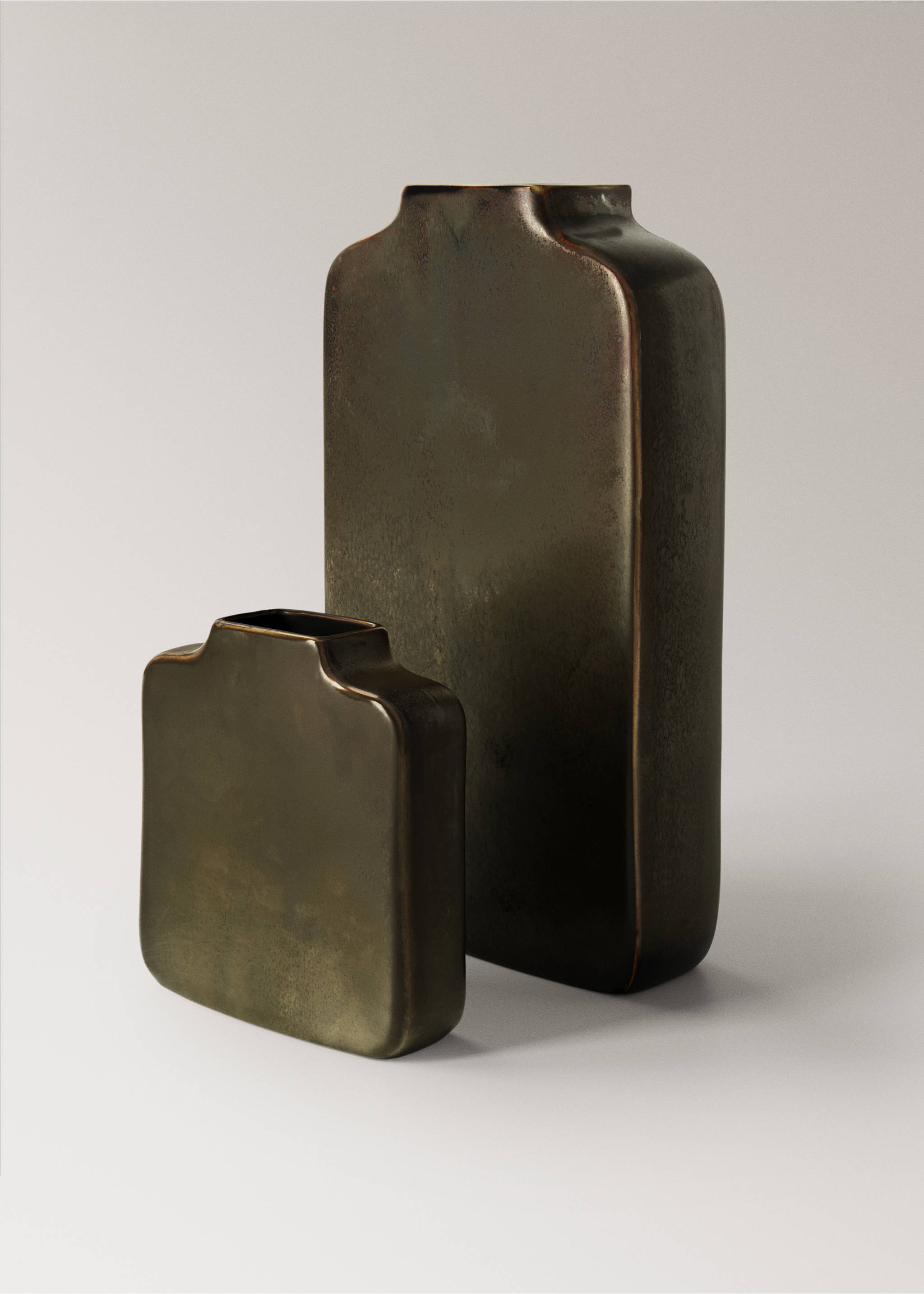 Reactive stoneware vase, low - Details of the article 4, Brown. Ref: 27033297-00.