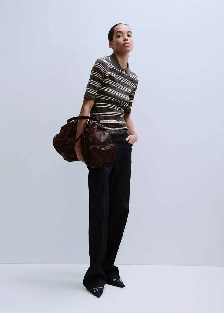 Striped ribbed-knit sweater — Medium Heather Grey