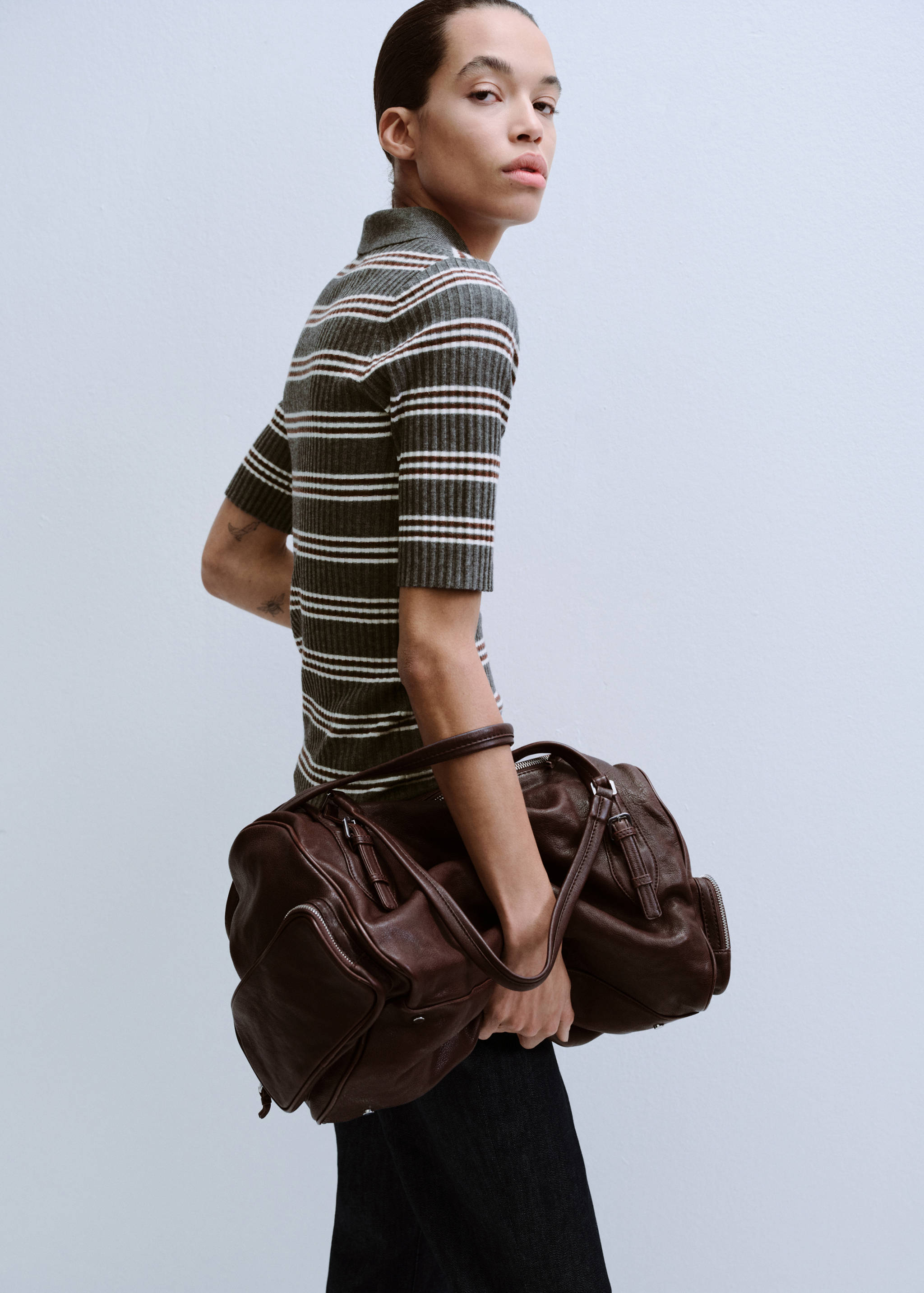 条纹罗纹针织套衫 - null