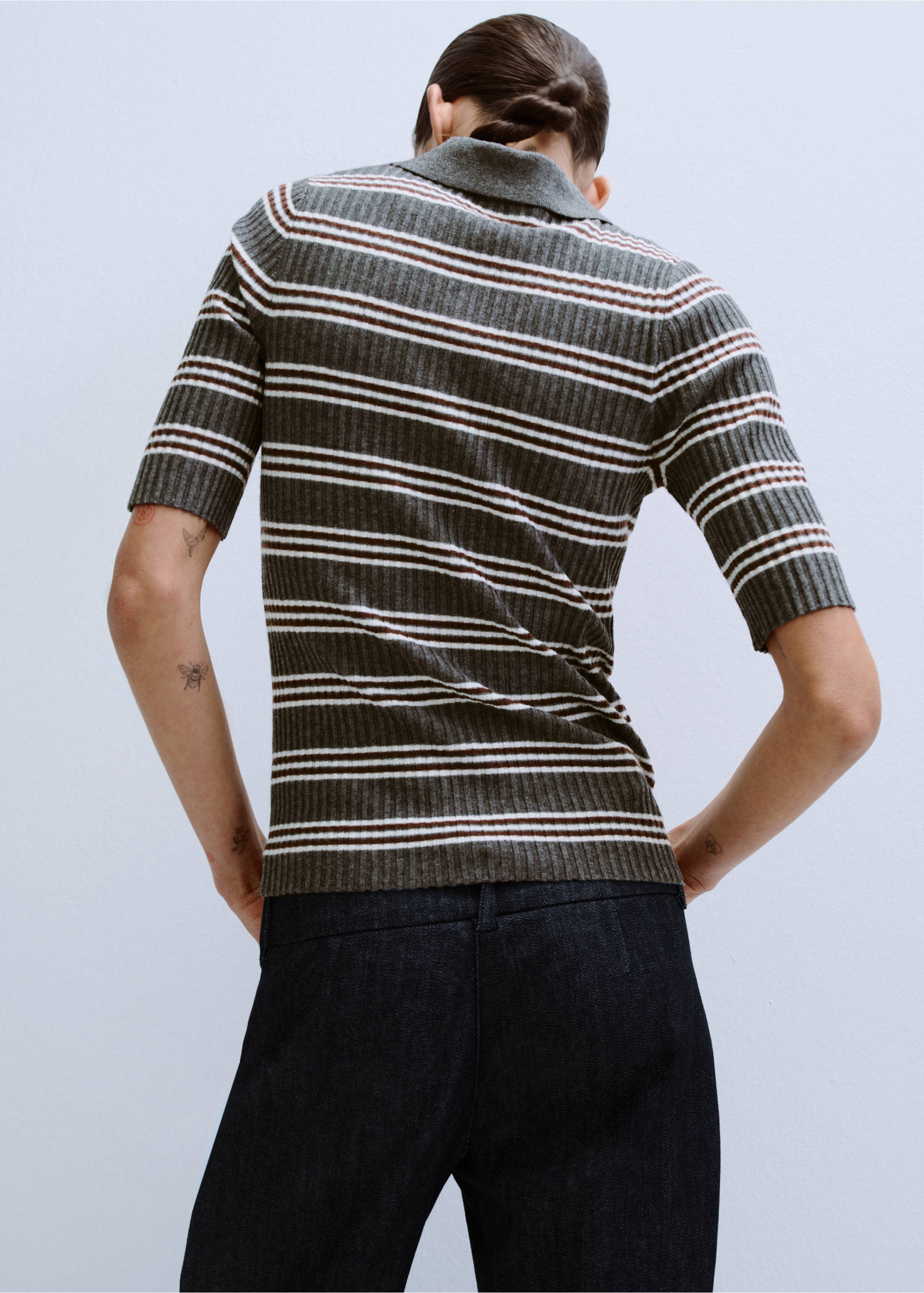 条纹罗纹针织套衫 - null, 石楠花中灰. Ref: 27033298-00.